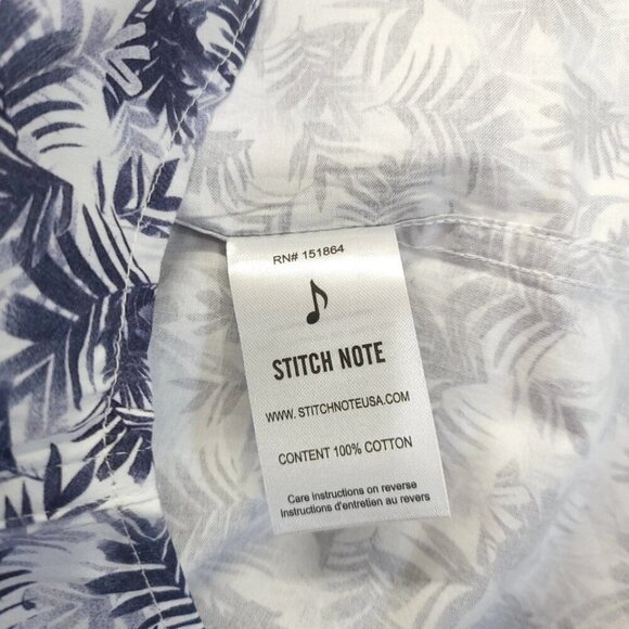 Stitch Note Mens Navy White Tropical Print Short Sleeve Cotton Shirt NEW Medium - Picture 4 of 8